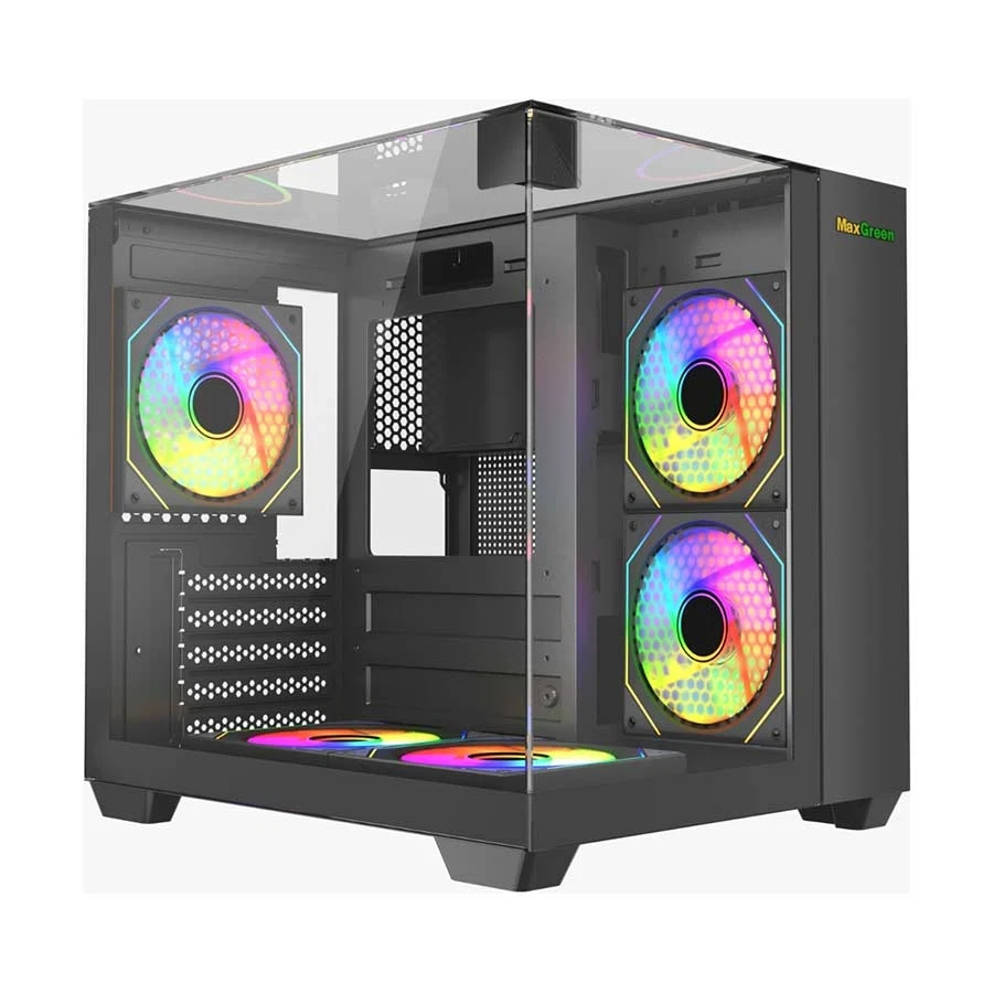 MaxGreen S275-33 Mid Tower Black Micro-ATX Gaming Desktop Case with 3 x MaxGreen M57 ARGB Fan