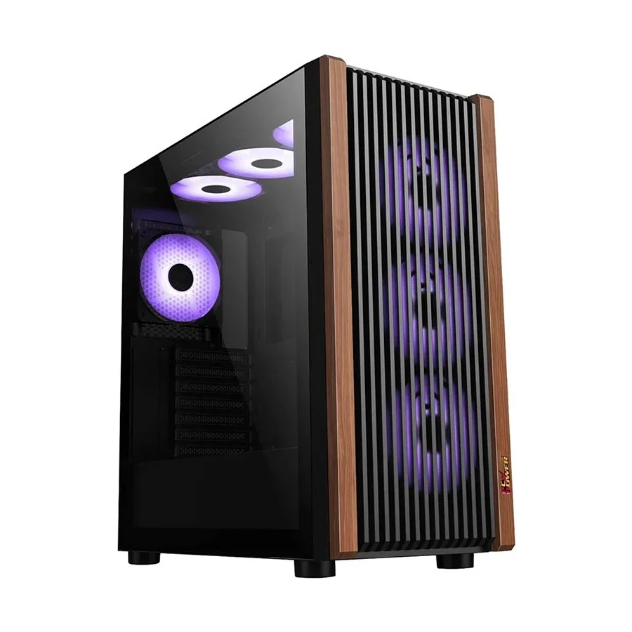 . PC Power Wood Mesh BK Mid Tower Black E-ATX Gaming Desktop Case with 4 Fan