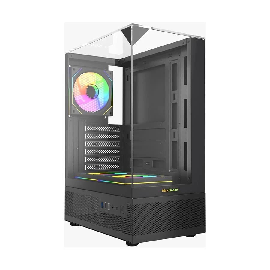 MaxGreen 190-1 Mid Tower Black ATX Gaming Desktop Case with 3 x MaxGreen M57 ARGB Fan