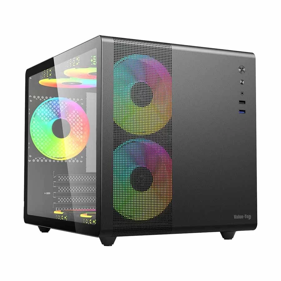 Value Top V300 Mini Tower Black Micro-ATX Gaming Desktop Casing with 3 RGB Fans