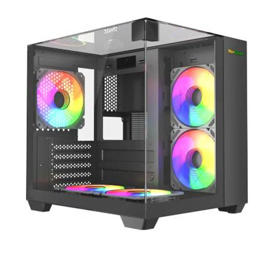 MaxGreen S275-33 Mid Tower Black Micro-ATX Gaming Desktop Case with 3 x MaxGreen M59 ARGB Fan