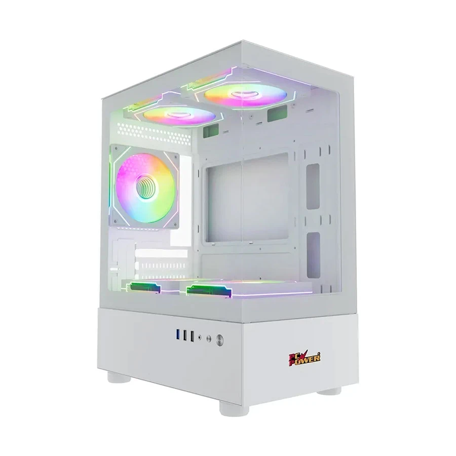 PC Power SKYVIEW V2 WH Mini Tower White Micro-ATX Gaming Desktop Casing