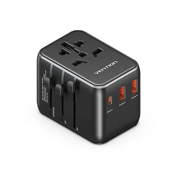 Vention FJEB0 3-Port USB Universal Travel Adapter (Black)
