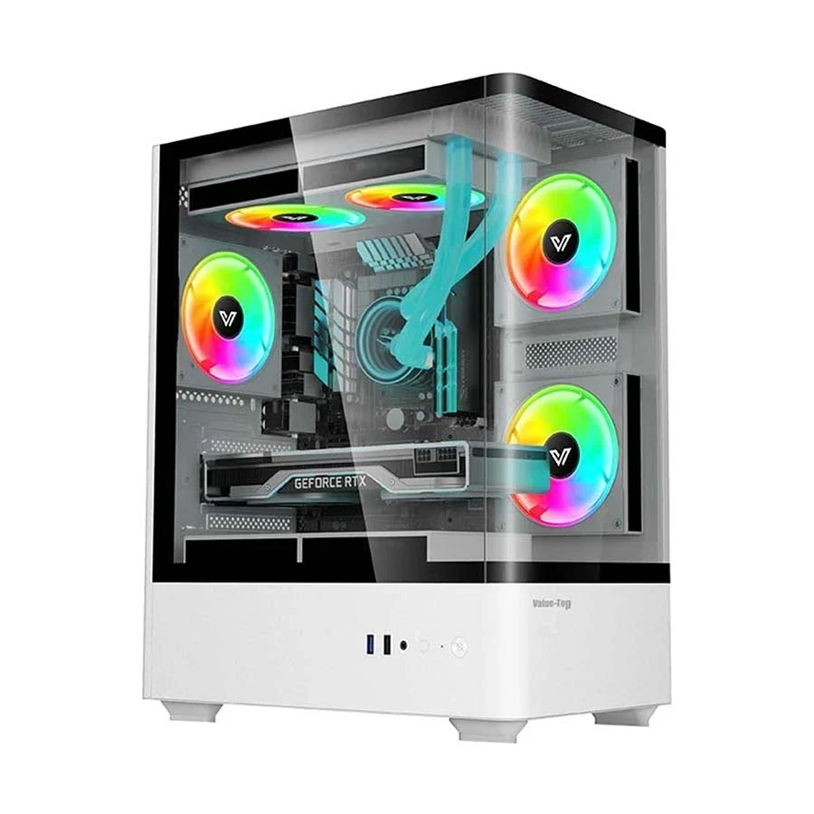 . Value Top NUBIA20F5W-MI Mini Tower White Micro-ATX Gaming Desktop Case with 5 x Infinite Mirror ARGB Fan