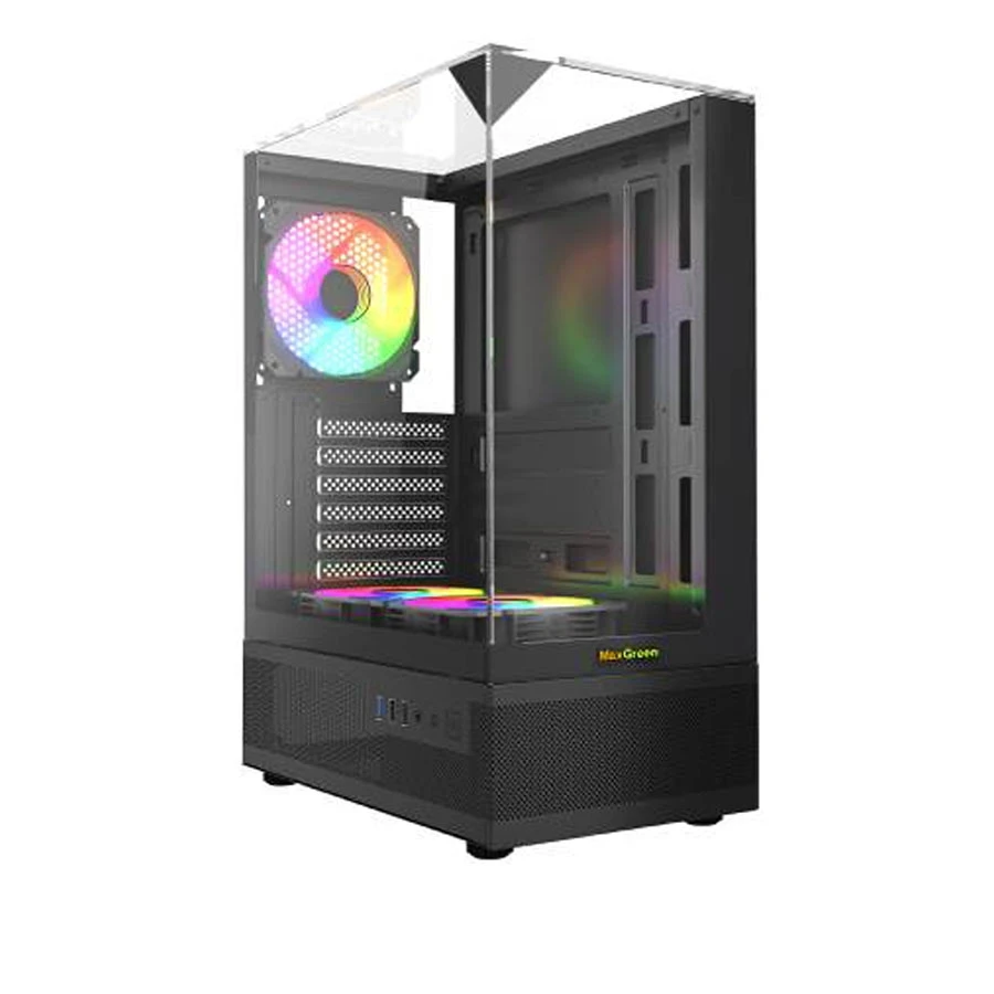 MaxGreen 190-1 Mid Tower Black ATX Gaming Desktop Case with 3 x MaxGreen M59 ARGB Fan