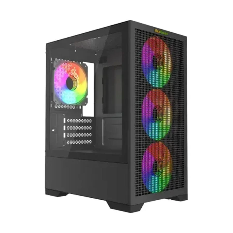 MaxGreen A9 Mesh Mid Tower Black (Tempered Glass) Micro-ATX Gaming Desktop Casing