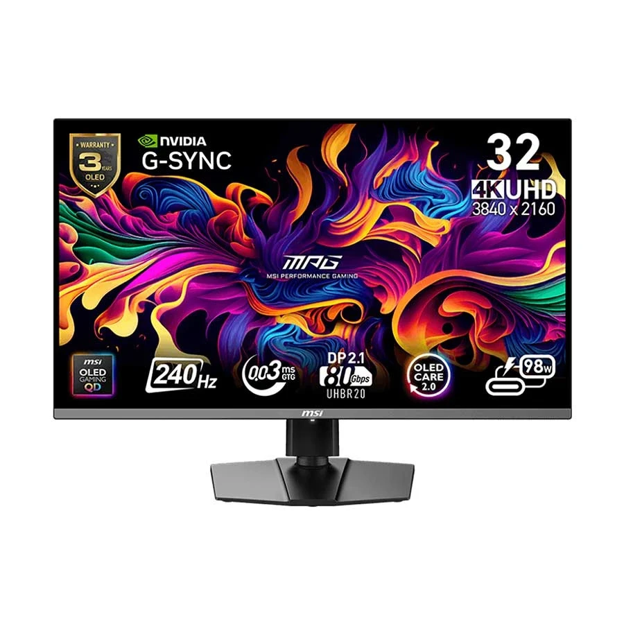 MSI MPG 322URX QD-OLED 32 Inch (31.5 Inch Viewable) 4K UHD Display Dual HDMI DP USB USB-C Gaming Monitor