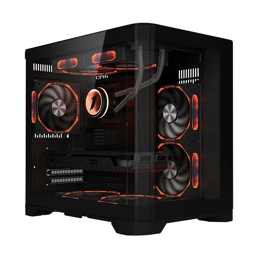 1st Player UV5 Mid Tower Black Micro-ATX Gaming Desktop Casing with Fan, HUB & Controller