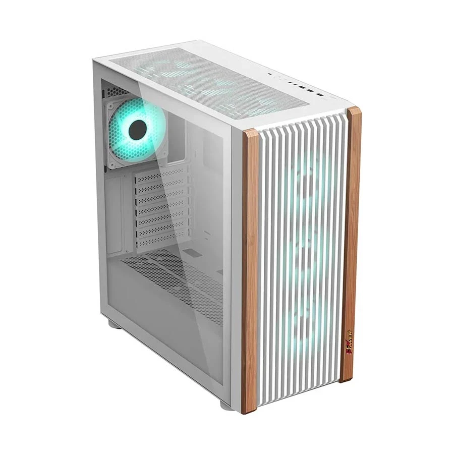 PC Power Wood Mesh WH Mid Tower White E-ATX Gaming Desktop Case with 550W PSU & 4 Fan